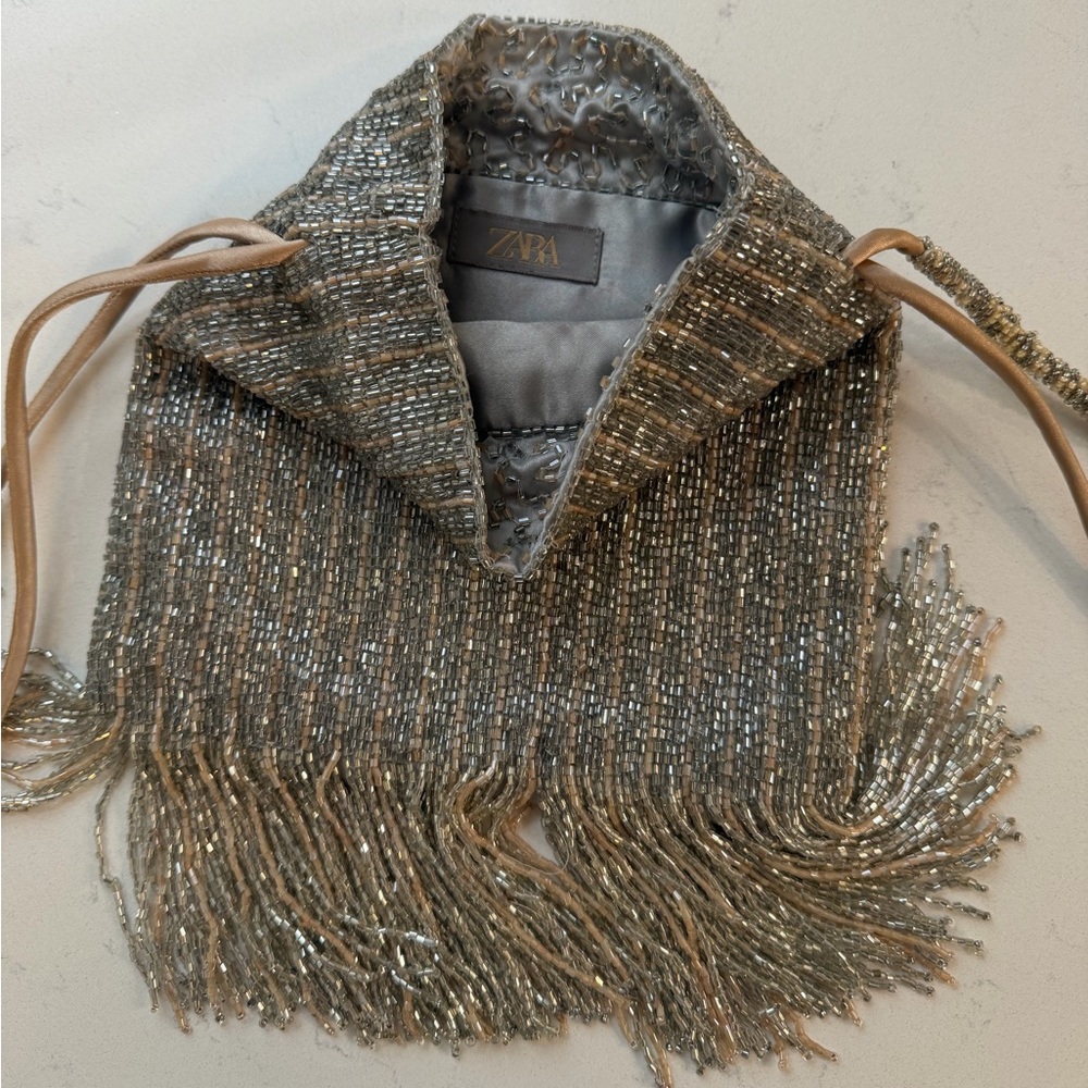 Zara Gold Beaded Fringe Drawstring Wristlet - Picture 5 of 8